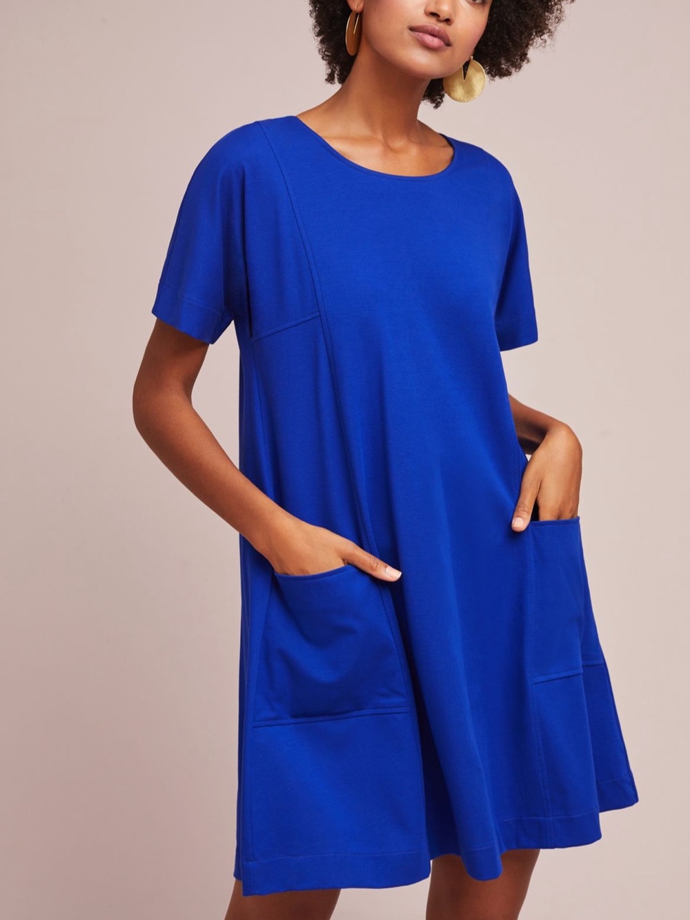 Maeve Anthropologie Stacey T-Shirt Swing Dress Royal Blue Patch Pockets - Small